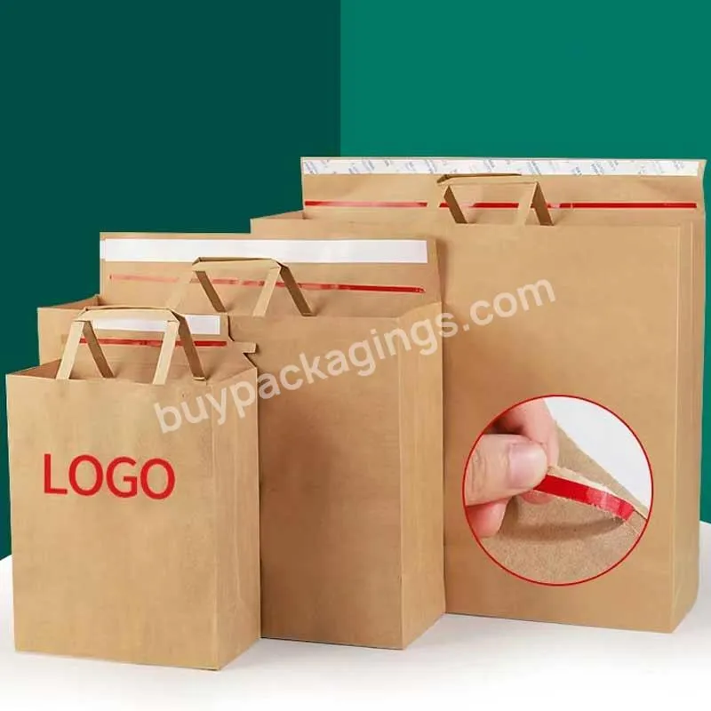 Compostable Brown kraft paper self-adhesive apparel packaging brown paper mailer envelope courier bag with handle
