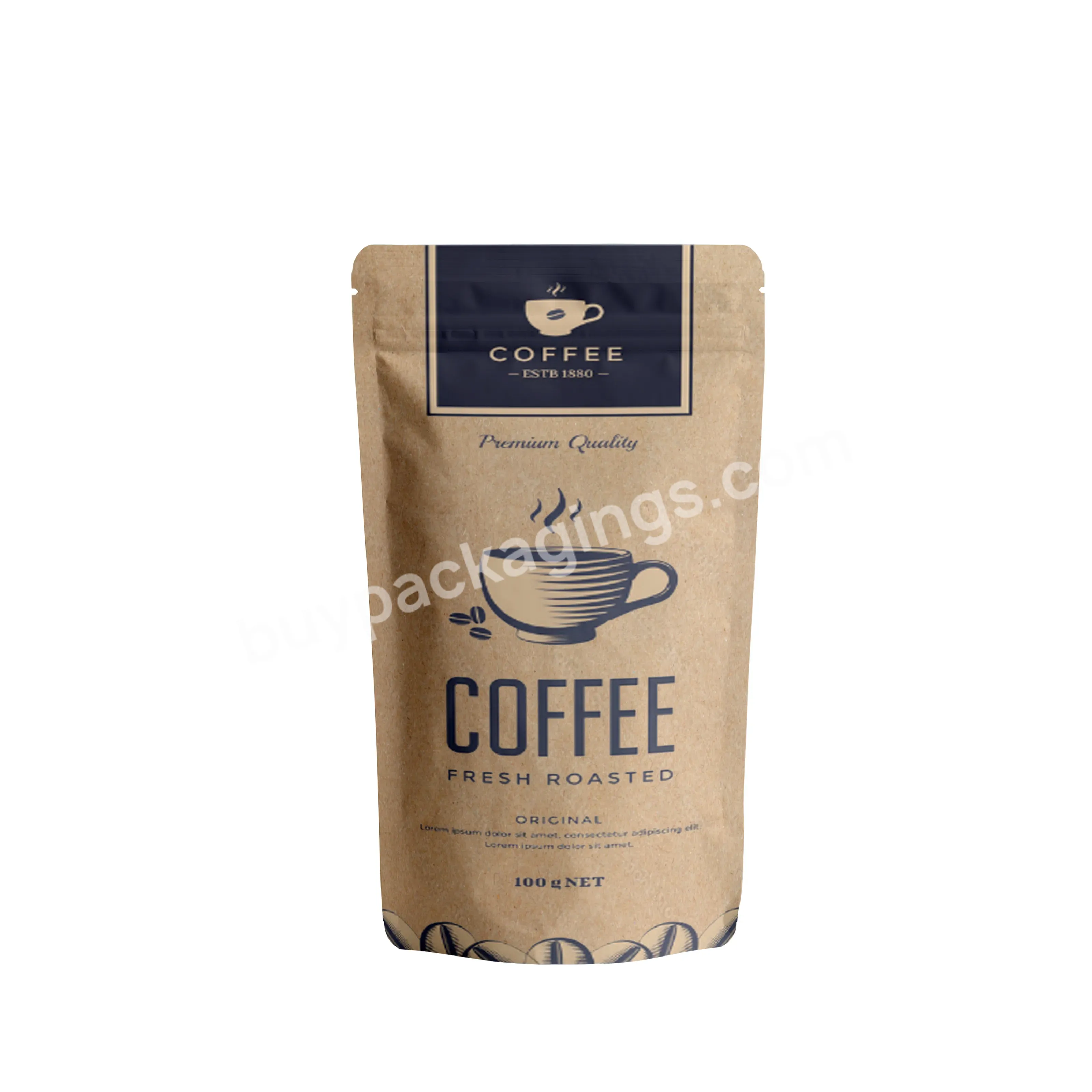 Compostable Coffee Pouch With Valve Food Grade Resealable Water Proof Custom Printed Stand Up Coffee Bag - Buy Stand Up Coffee Bag,Coffee Bag Custom,Coffee Pouch With Valve.
