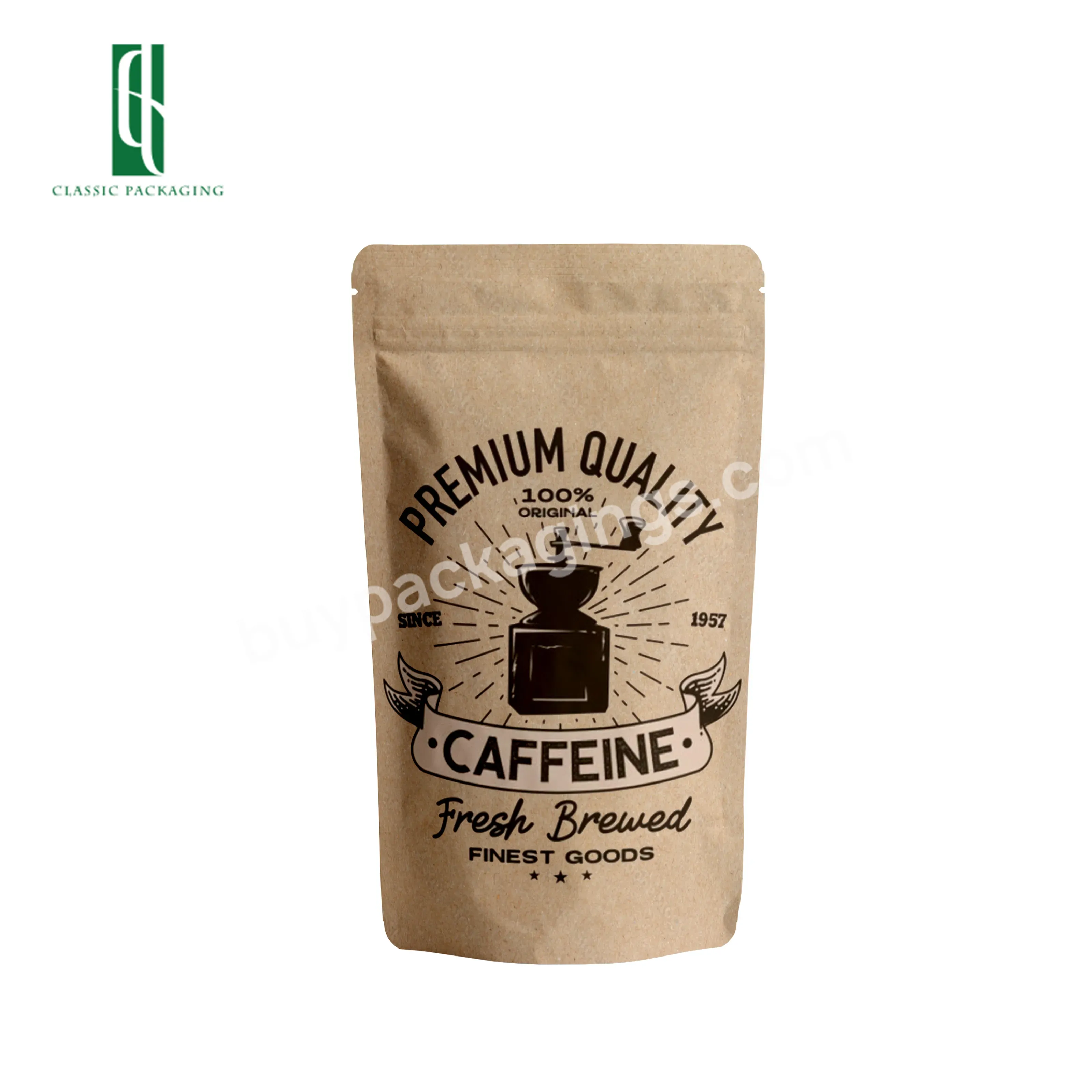 Compostable High Quality Custom Stand Up Zipper Bag Craft Paper Foil Pouch Zip Lock Coffee Bean Packaging Bags With Valve - Buy Coffee Paper Packaging Bags With Valve,Craft Paper Foil Pouch Zip Lock Coffee Bean Bags,High Quality Custom Kraft Paper Co