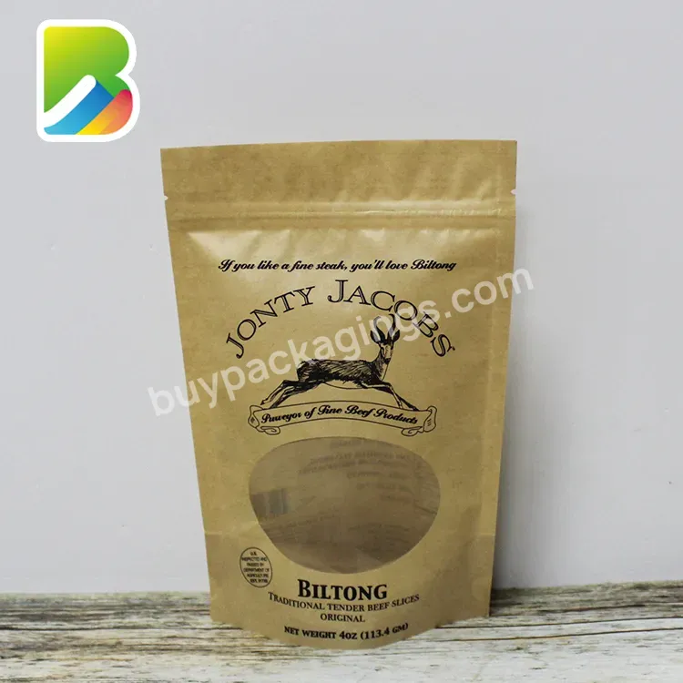 Compostable Paper Bag Waterproof Zipper Packaging Recycled For Foods Window With Zip Lock Kraft Stand Up Pouch
