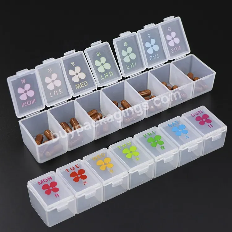 Convenient Travel Portable Plastic Pill Case Custom One Week Reminder 7 Days Pill Box With Compartments Medicine Organizer