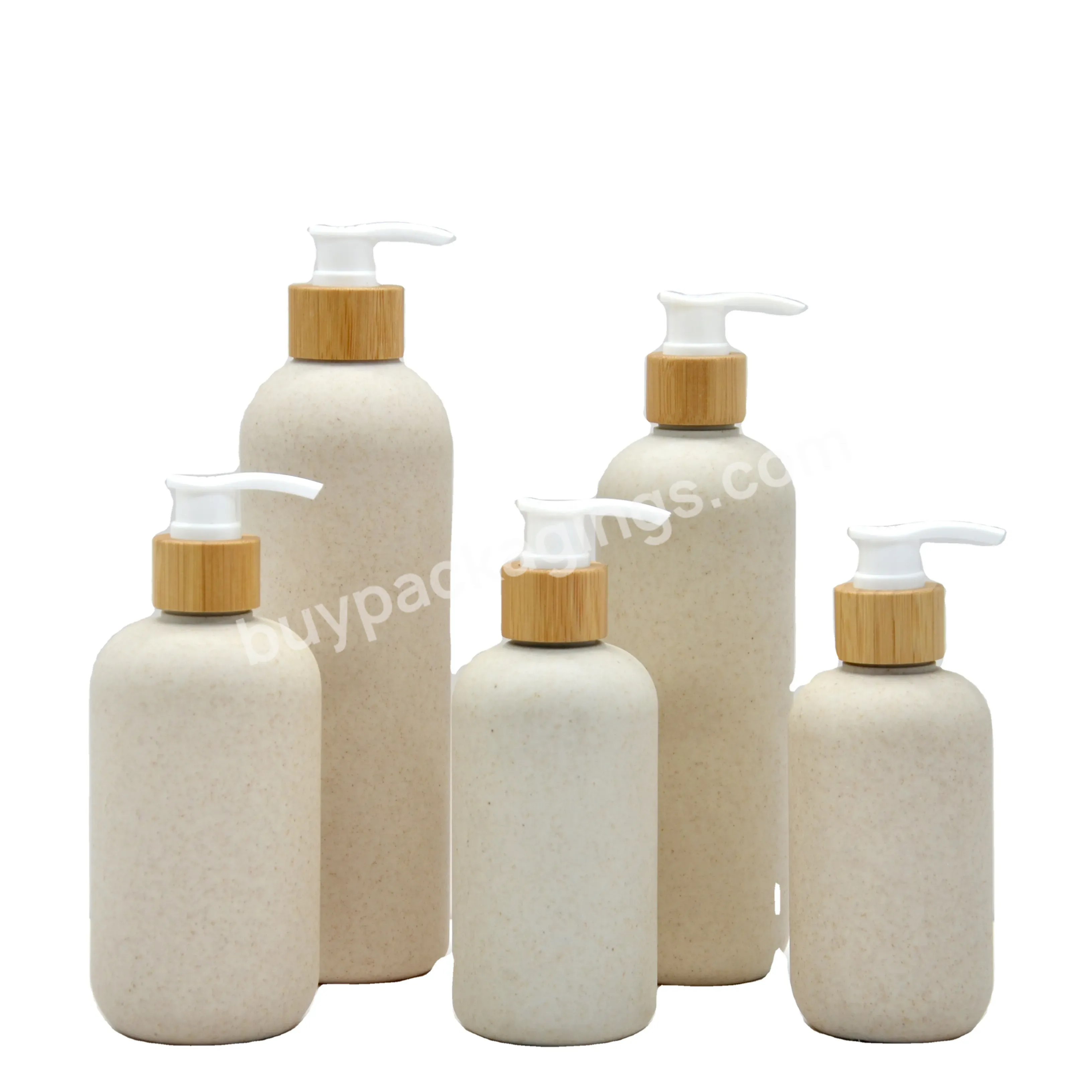 Cosmetic Packaging 100ml 250ml 300ml 500ml Wheat Straw Biodegradable Shampoo Pe Plastic Pump Bottle With Lotion Dispenser - Buy Wheat Straw Plastic Round Shampoo Bottle With Cap,Eco-friendly Biodegradable 100ml 250ml 300ml 500ml Wheat Straw Pe Plasti