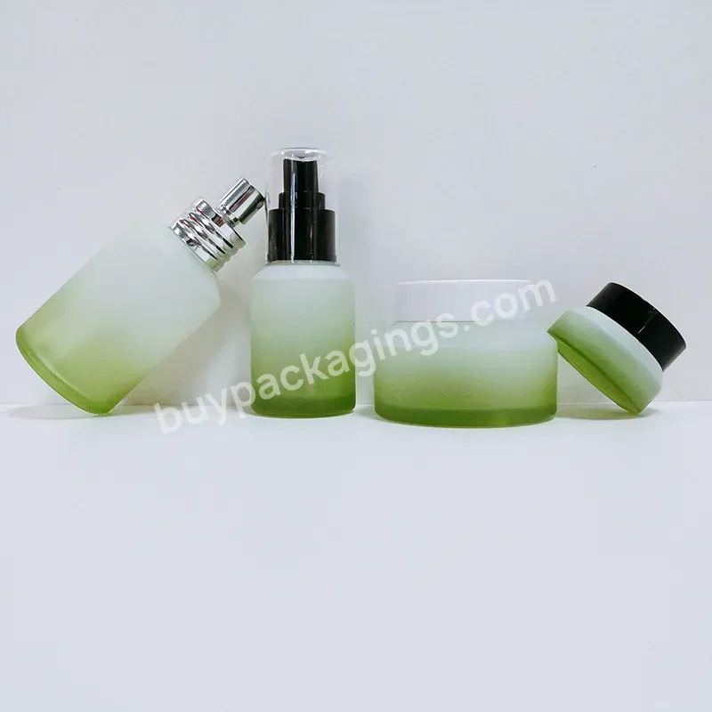 Cosmetic Packaging Containers Flat Shoulder Empty Frosted Lotion Cream Glass Lotion Bottle Set With Pump Dropper Spray Lid - Buy Frosted Skincare Packaging Bottle Set Lid Body Butter Lotion Serum Cream Glass Cosmetic Jar,Luxury Essential Oil Serum Bo