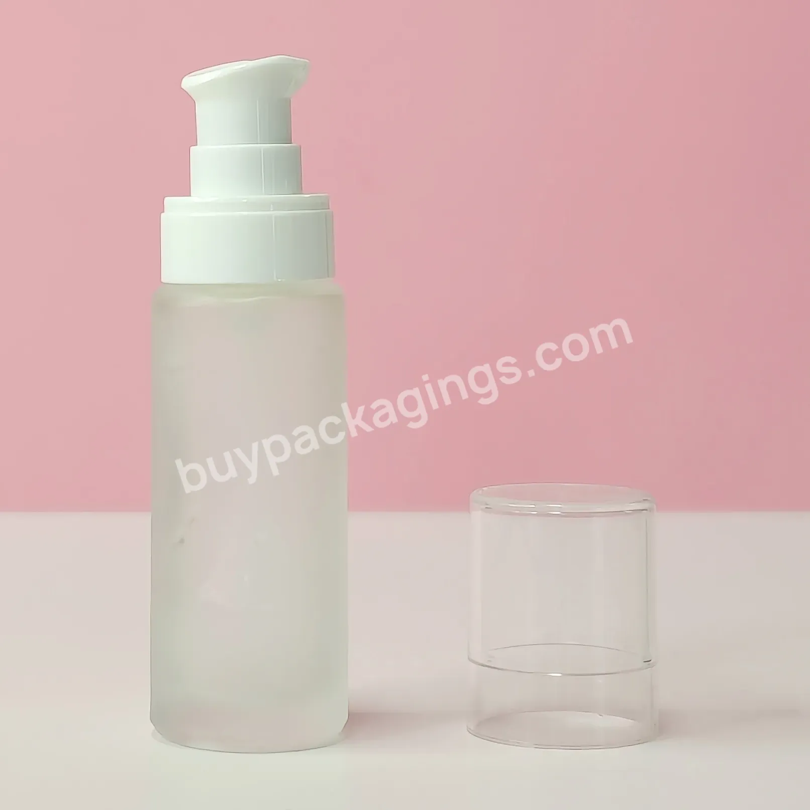 Cosmetic Packaging Custom Logo Cream Lotion Pump Frosted Round 15ml 30ml Glass Liquid Empty Foundation Bottle - Buy Custom Glass Bottle,Glass Bottles For Personal Care,Facial Care Glass Bottles.