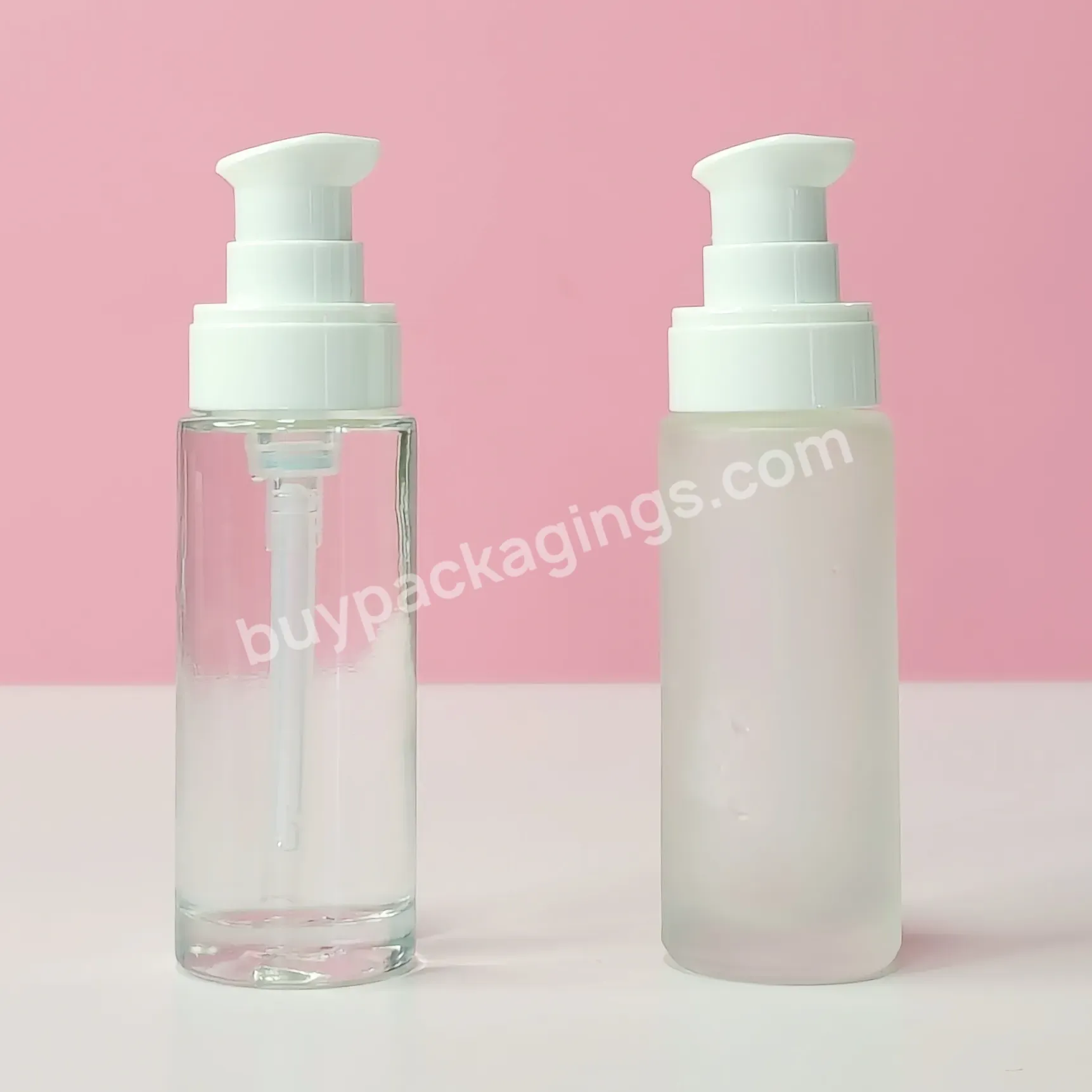 Cosmetic Packaging Lotion Liquid Foundation Container Clear Glass Bottle With Plastic Black White Lid - Buy Luxury Glass Bottle For Serum 15ml,Glass Bottle For Lotion,Frosted Glass Bottle.