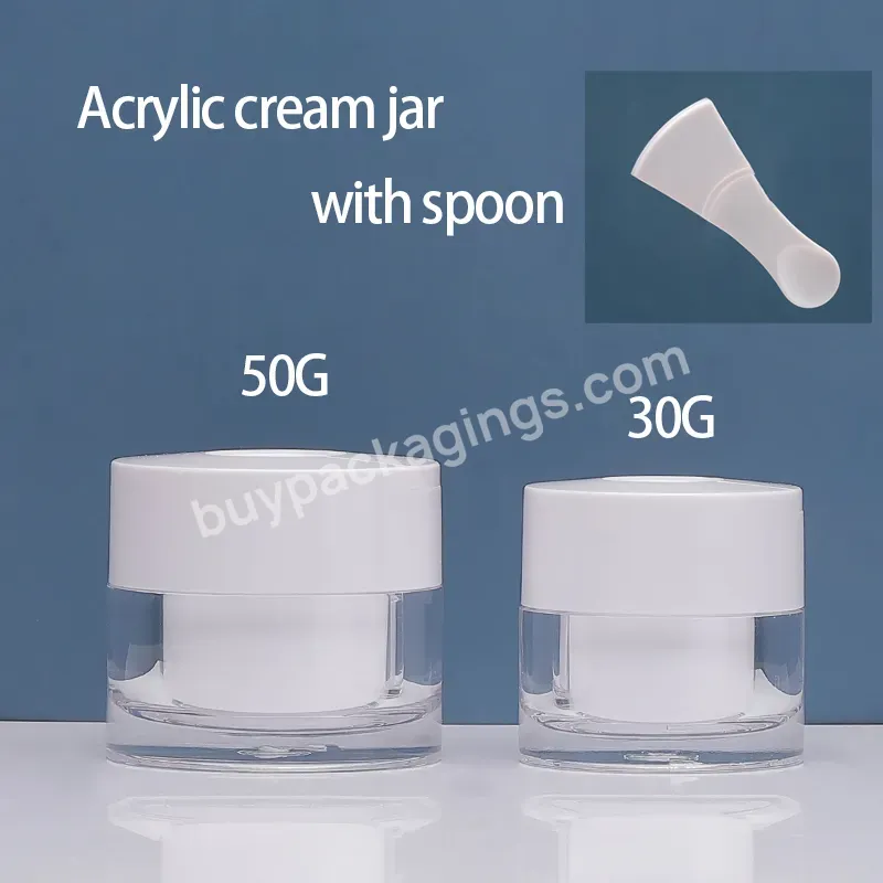 Cosmetic Plastic Acrylic Jar 30g 50g Skin Care Cream Acrylic Cream Jar With Hand Pull Pad And Cream Spoon - Buy Jars With Spoon,Acrylic Jar,Cream Jar.