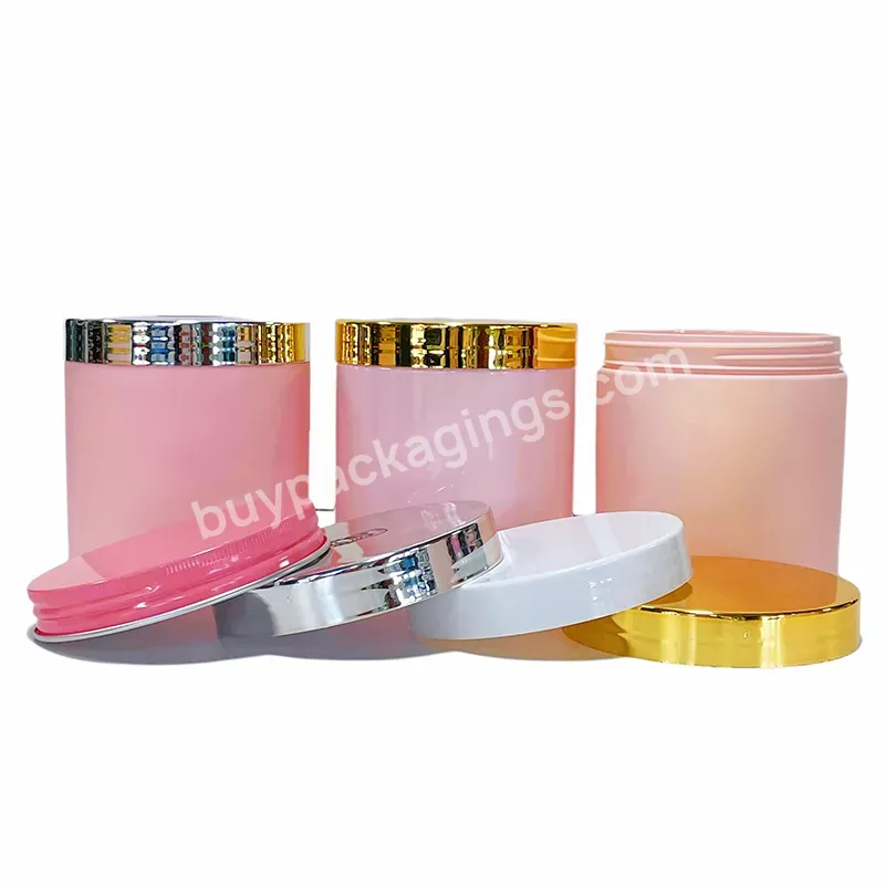 Cosmetic Storage Container 8oz 500g Pink Body Scrub Lipstick Solid Skin Care Packaging Plastic Cream Jar With Gold Lid