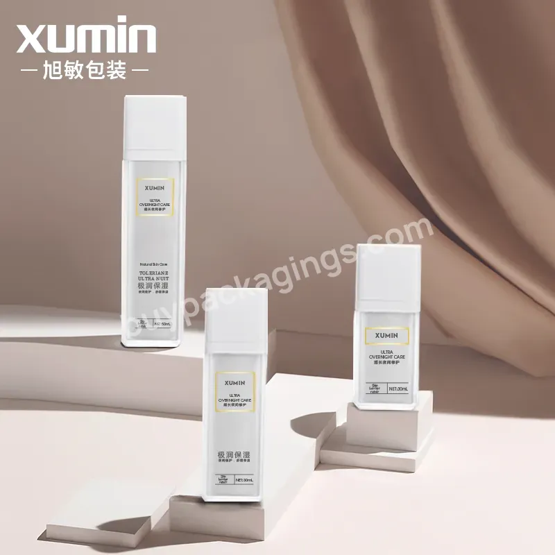 Cosmetics Rotating Airless Pump Bottle50ml Airless Plastic Bottle Square Free Sample White Body