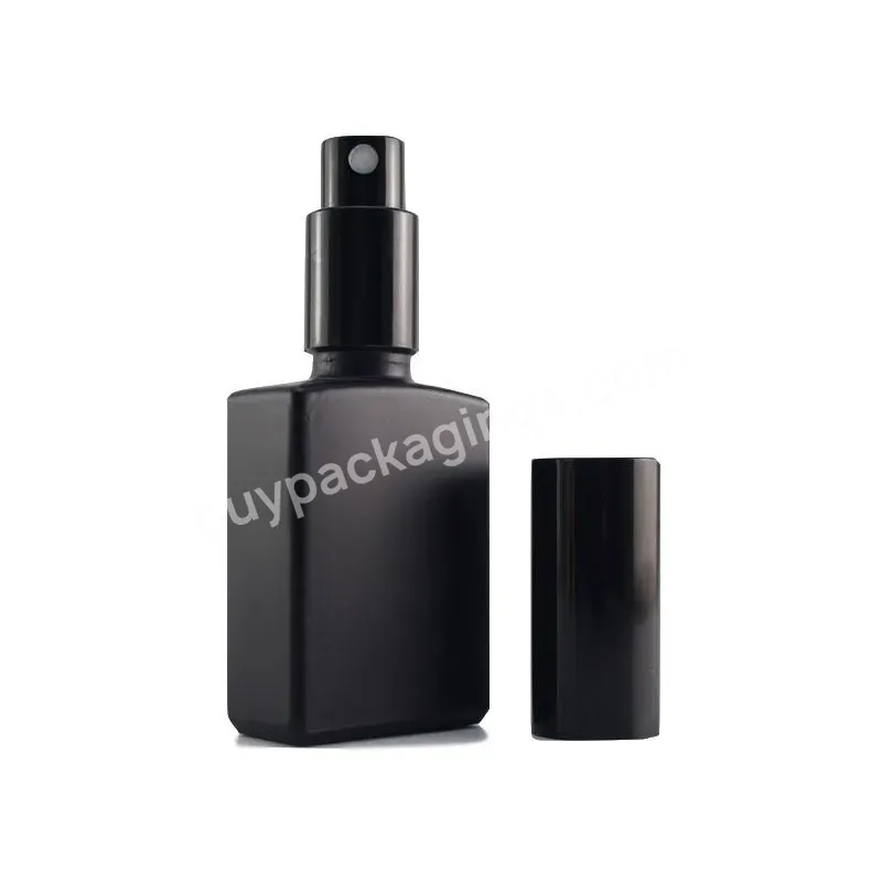 Costom Matt Black Flat Square Spray Bottle 30ml 50ml 100ml Rectangle Perfume Bottle Luxury Cosmetic Glass Bottle With Spray Pump