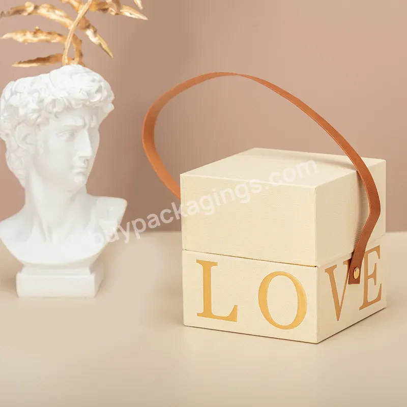 Cream Textured Paper Gift Box With Handle Shoulder Rigid Boxes Box With Lid For Necklaces Bracelets Rings And Earrings - Buy Square Base And Lid Presentation Box,Texture Gift Box,Cover And Bottom Box.