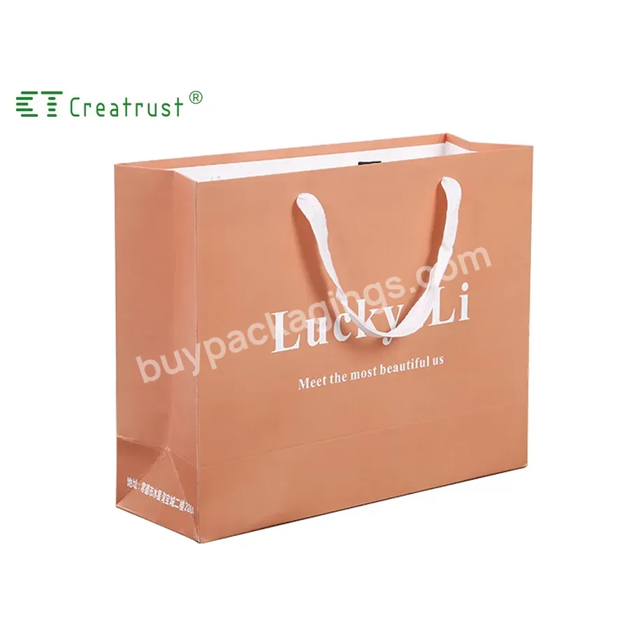 Creatrust New Design Retail Paper Bags White Gift Ribbon Tie Rope Round Selling Simple Fashion Custom Shopping Bag