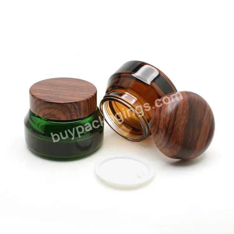 Custom 15g 30g Frosted Green Amber Clear Cosmetic Glass Face Skincare Cream Jar With Bamboos Screw Lid - Buy Cosmetic Glass Jar,Skincare Cream Jar,Cosmetic Packaging Jar.