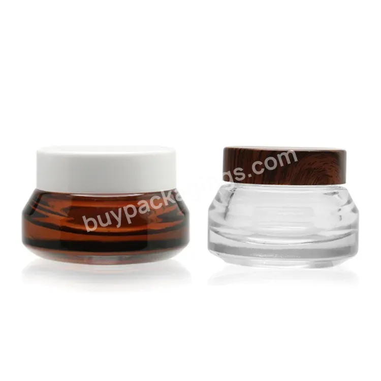 Custom 15g 30g Frosted Green Amber Clear Cosmetic Glass Face Skincare Cream Jar With Bamboos Screw Lid - Buy Cosmetic Glass Jar,Skincare Cream Jar,Cosmetic Packaging Jar.