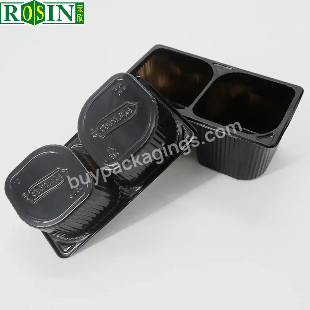 Custom 2 Compartments Black Container Box Plastic Disposable Food Packaging Tray For Cookie - Buy Food Packaging Tray For Cookie,2 Compartments Container,Black Plastic Disposable Tray For Cookie.