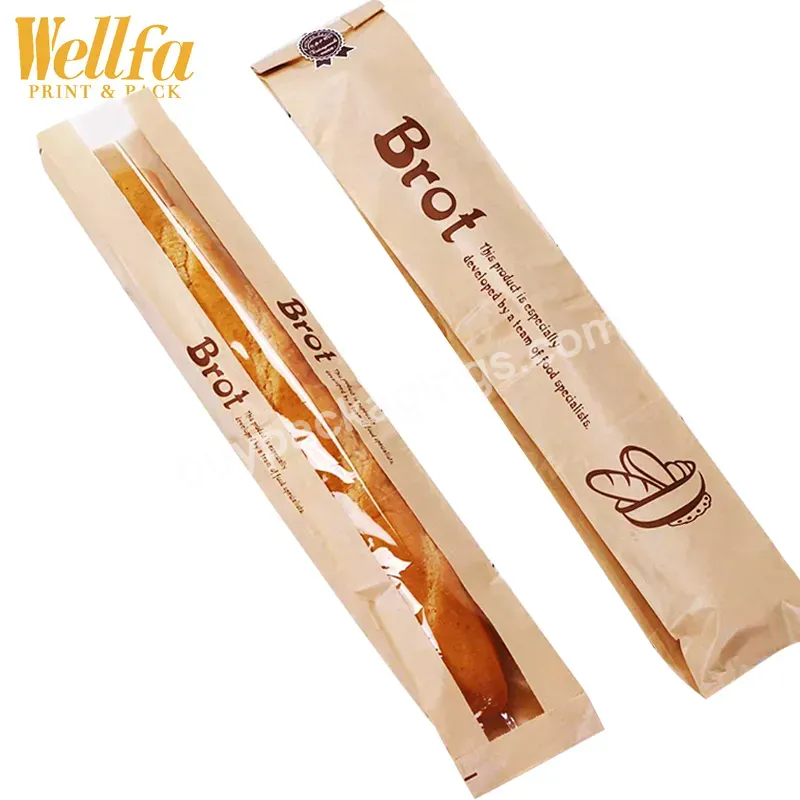 Custom Biodegradable Brown White Kraft Paper Food Packaging Bakery Baking Baguette Long Size Bread Bags With Clear Window - Buy Custom Printed Logo Eco-friendly Personalized Wax Grease Oil Proof Donut French Baguette Paper Bread Bag,Custom Printed Ec