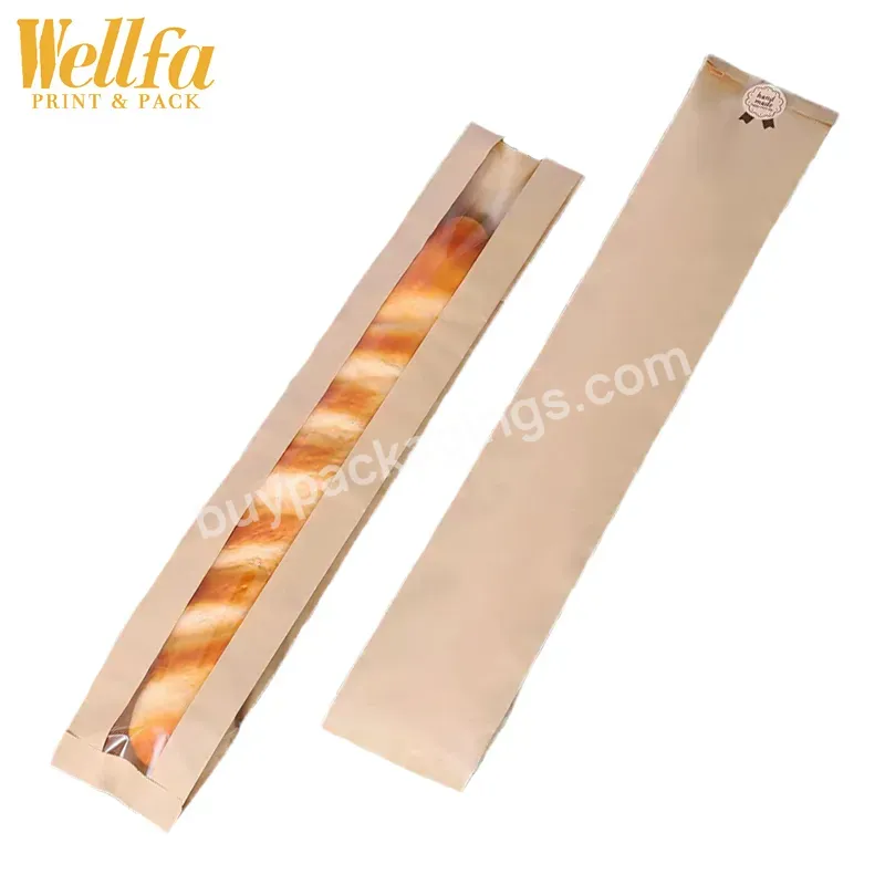 Custom Biodegradable Brown White Kraft Paper Food Packaging Bakery Baking Baguette Long Size Bread Bags With Clear Window - Buy Custom Printed Logo Eco-friendly Personalized Wax Grease Oil Proof Donut French Baguette Paper Bread Bag,Custom Printed Ec