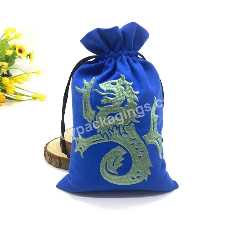 Custom Brand Logo Embroidery Printed Velvet Suede Drawstring Bags Jewelry Pouch