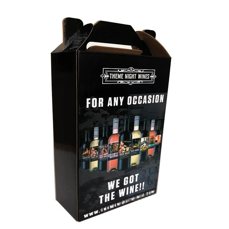 Custom cardboard 2 bottle wine beer packaging carton box with handlepackaging boxes
