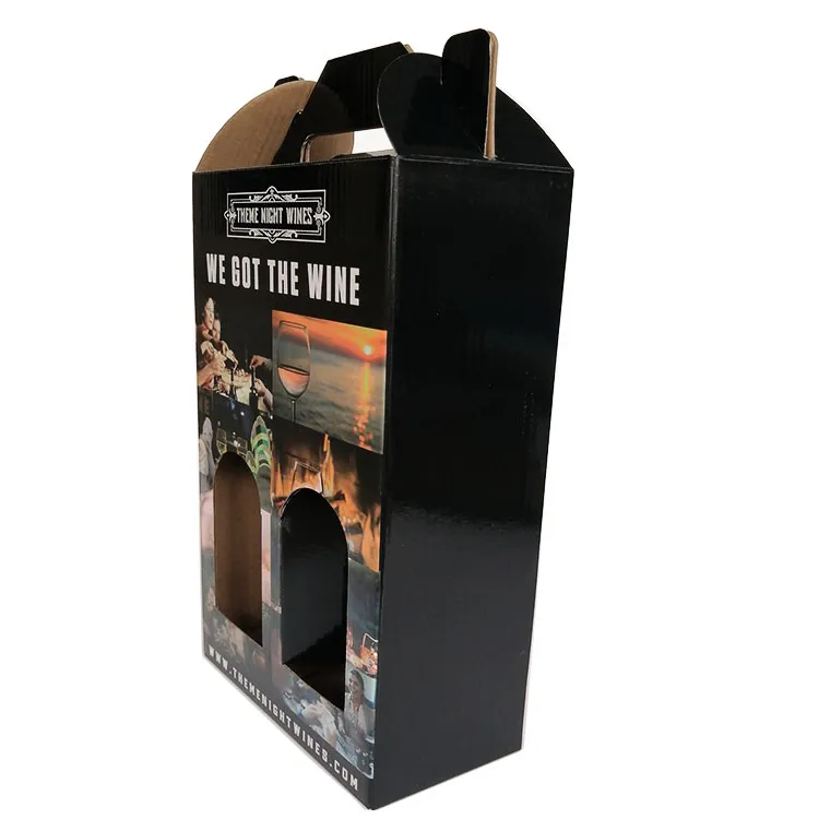 Custom cardboard 2 bottle wine beer packaging carton box with handlepackaging boxes