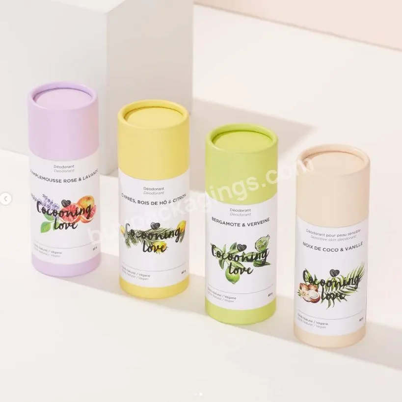 Custom CMYK 4 Color Offset Printing Deodorant Stick Container Push Up 2oz Kraft Paper Tube Packaging For Lip Balm