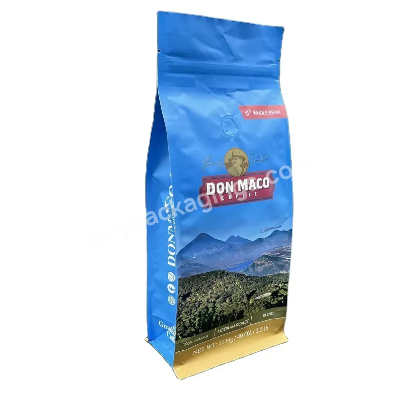 Custom Coffee Packaging Printed Eight Side Seal Flat Bottom Coffee Beans Packaging Bags With Valve And Zipper