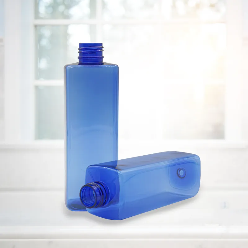 Custom Colors 250 ML Blue PET Plastic Bottle Lotion Skin Care Liquid Packaging Bottle Empty Square Shape Bottle Wholesale