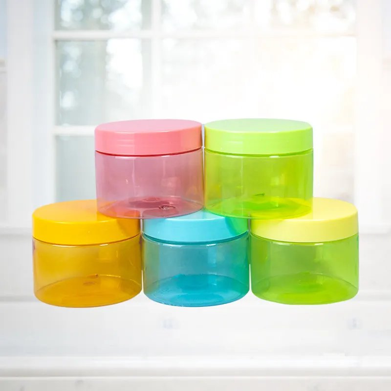 Custom Colors 250mL Skin Care Cream Packaging Jar Scrub Bath Salts Round Jar High-Capacity Transparent PET Plastic Jar Wholesale