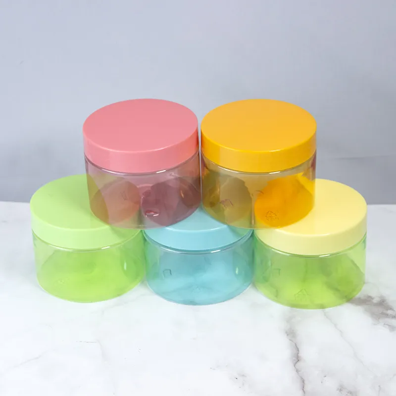Custom Colors 250mL Skin Care Cream Packaging Jar Scrub Bath Salts Round Jar High-Capacity Transparent PET Plastic Jar Wholesale