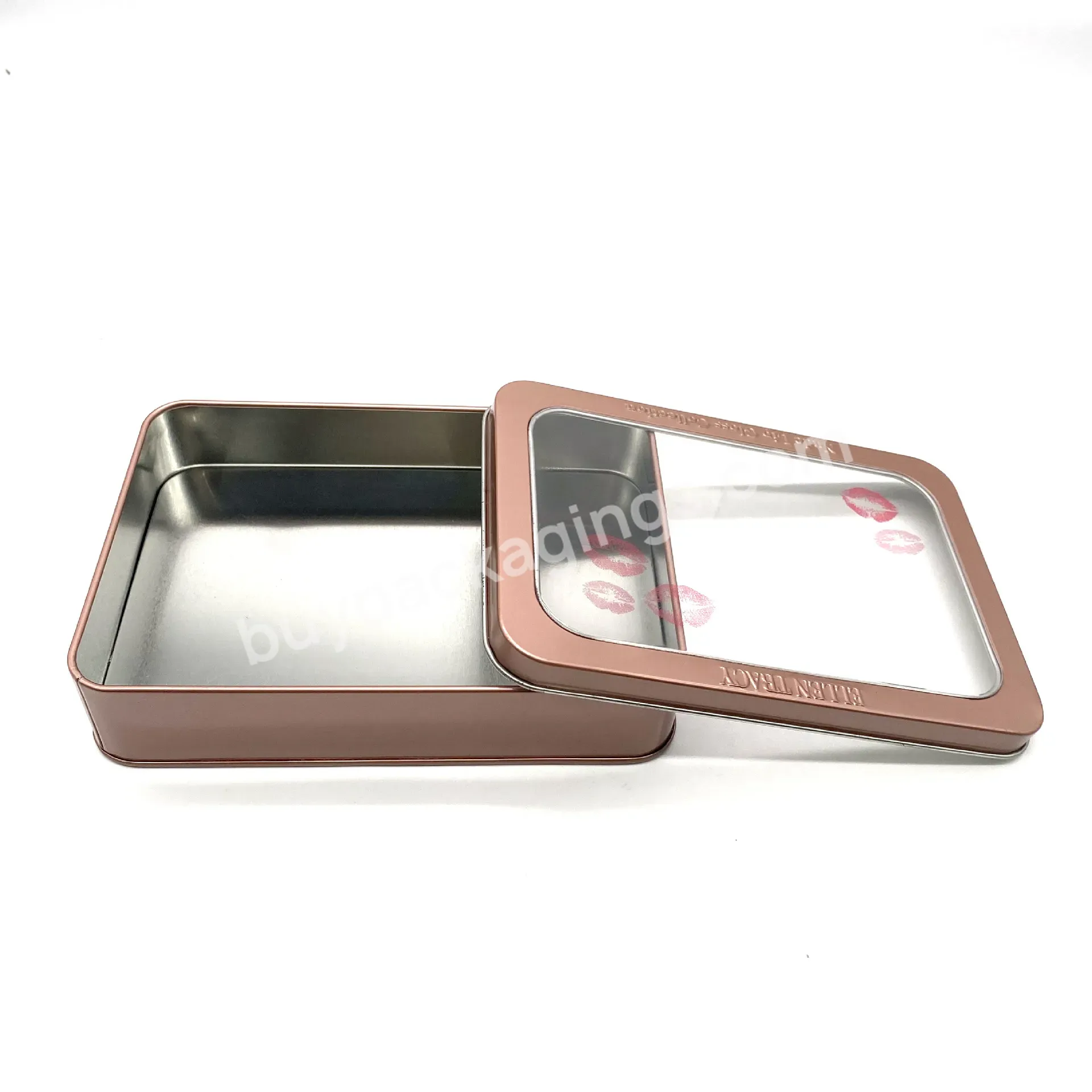Custom Cosmetic Tin Box With See-through Lid And With Tray For Cosmetic Products Packing - Buy Clear Window Cosmetic Tin Box With Lid For Makeup Tools,Cosmetic Packing Tin Box With Transparent Pvc Window,Decorative Tin Box With Lid For Cosmetic Brushes.