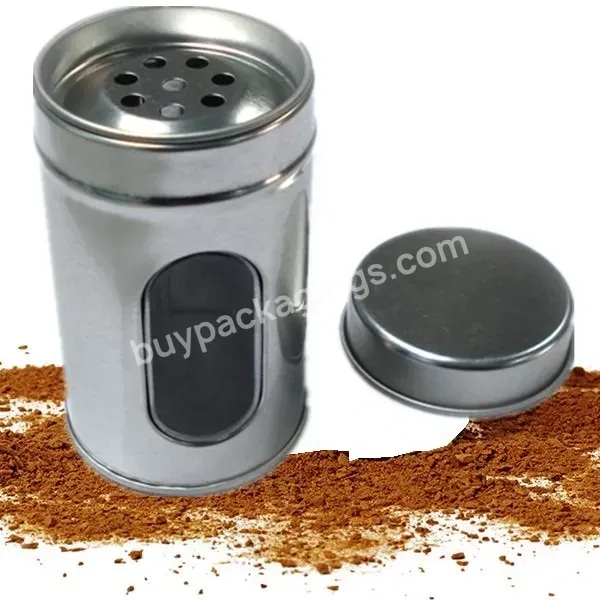 Custom Design Round Metal Can With Transparent Clear Window On Body And With Double Lids For Spice,Herb,Tea Packaging - Buy Tin Can With See Through Window On Body And With Shaker Inner Lids And With Outer Slip Lid,Window Body Circle Tin For Spice,Sp