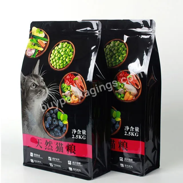 Custom Design Waterproof Eight Sides Seal Flat Bottom Stand Up Aluminium Foil Pet Food Packaging Zipper Mylar Pouch Bag Printing - Buy Resealable Large Capacity Food Grade Printed Smell Proof Food Packaging Zip Lock Matte Black Stand Up Pouch Bags,50