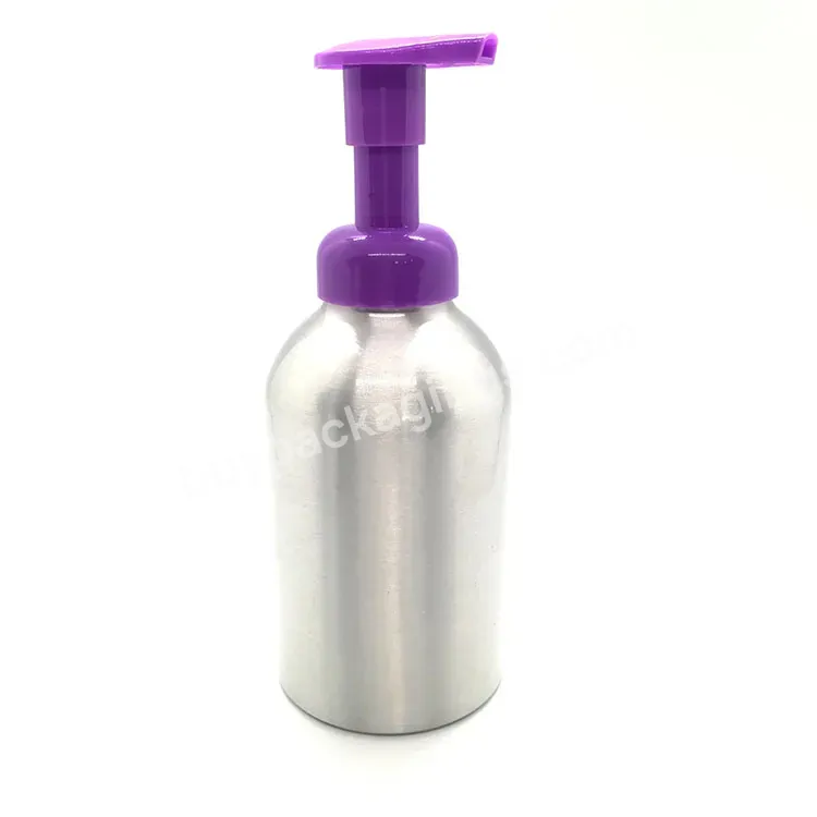 Custom Empty Aluminum Silver Color Cosmetic Shampoo Lotion Bottles Packaging/ 480ml Metal Soap Foaming Pump Bottles For Washing Manufacturer/wholesale