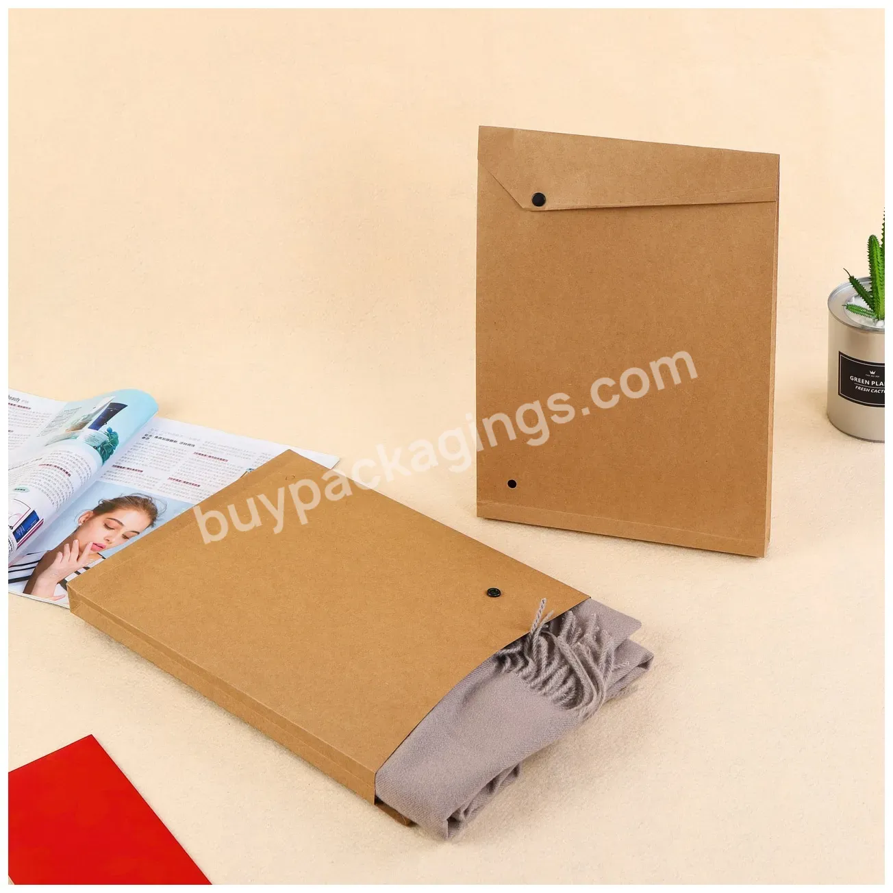 Custom Flat Bottom Stand Up Pouch Convenient Snap Button Clothing Kraft Paper Envelope Mailing Bag - Buy Expandable Kraft Paper Mailers,Brown Envelope Packaging Kraft Paper,T Shirt Kraft Envelope Mailer.