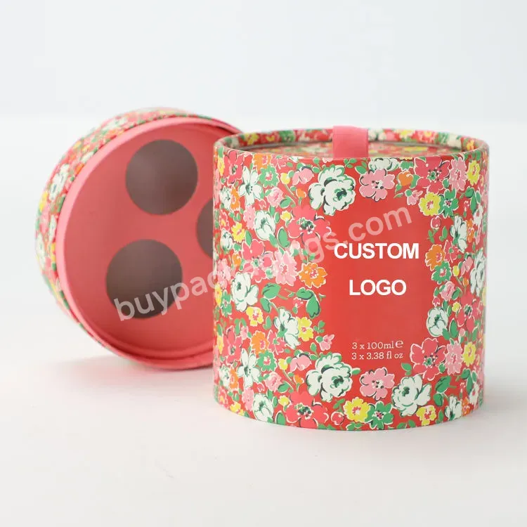 Custom Floral Round Rigid Paper Box For 10ml Essential Oil Bottle Packaging With Insert - Buy Round Rigid Paper Box,Custom Packaging Box With Insertv,Essential Oil Packaging Box.