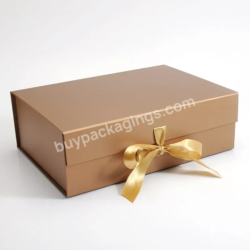Custom Folding Luxury Rigid Cardboard Packaging Gold Hamper Ribbon Magnetic Closure Clothing Box - Buy Folding Gfit Box,Rigid Cardboard Packaging Box,Magnetic Closure Paper Gift Box.