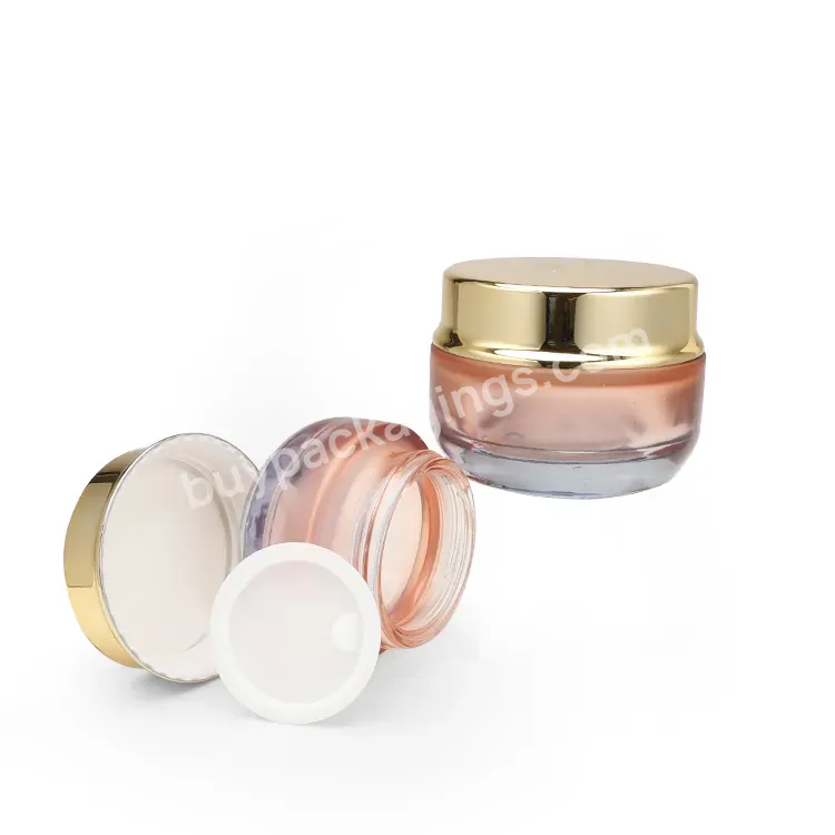 Custom Frosted Spray Paint Gradient Cosmetic Jar Glass Cream Can With Gold Aluminum Cover Recycled Cosmetic Packaging - Buy Small Aluminum Cans,With Gold Aluminum Cover Face Cream Jar,Glass Cosmetic Jar 50g.