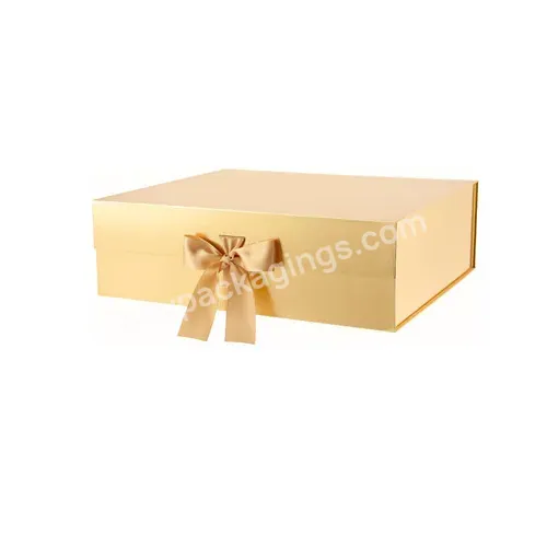 Custom Gold Color Rigid Magnetic Folding Luxury Package Clothes Paper Packaging Gift Box With Ribbon - Buy Foldable Magnetic Cardboard Cosmetic Clothes Boxes,Gold Paper Gift Box Packaging With Ribbon,Magnetic Folding Luxury Package Box.
