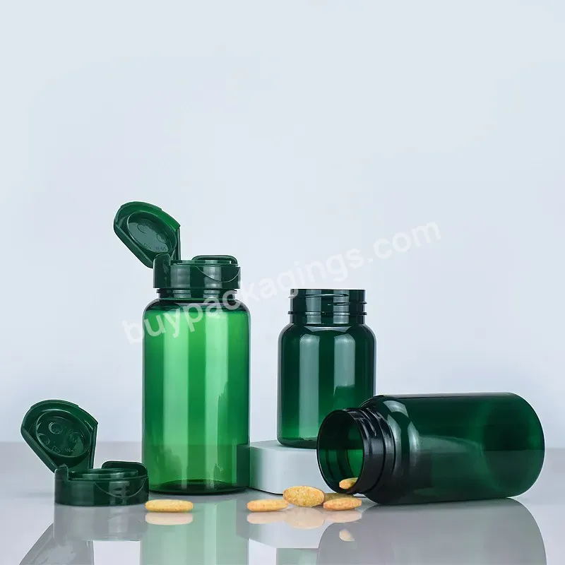 Custom Green Health Care Pill Bottle Plastic Pet Flip Bottle Jars Organizer Storage For Capsule Vitamin Supplement Tablet