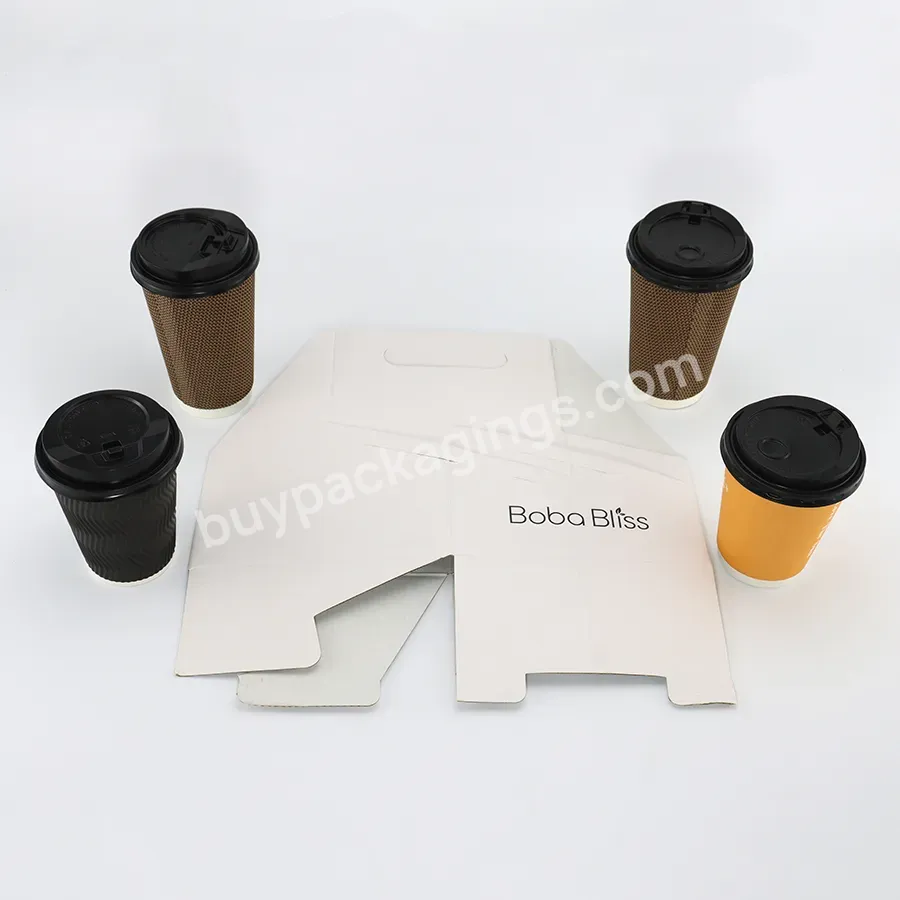 Custom High Quality Takeaway Printed Cup Carrier Hot Sale White Cup Carrier With Handle