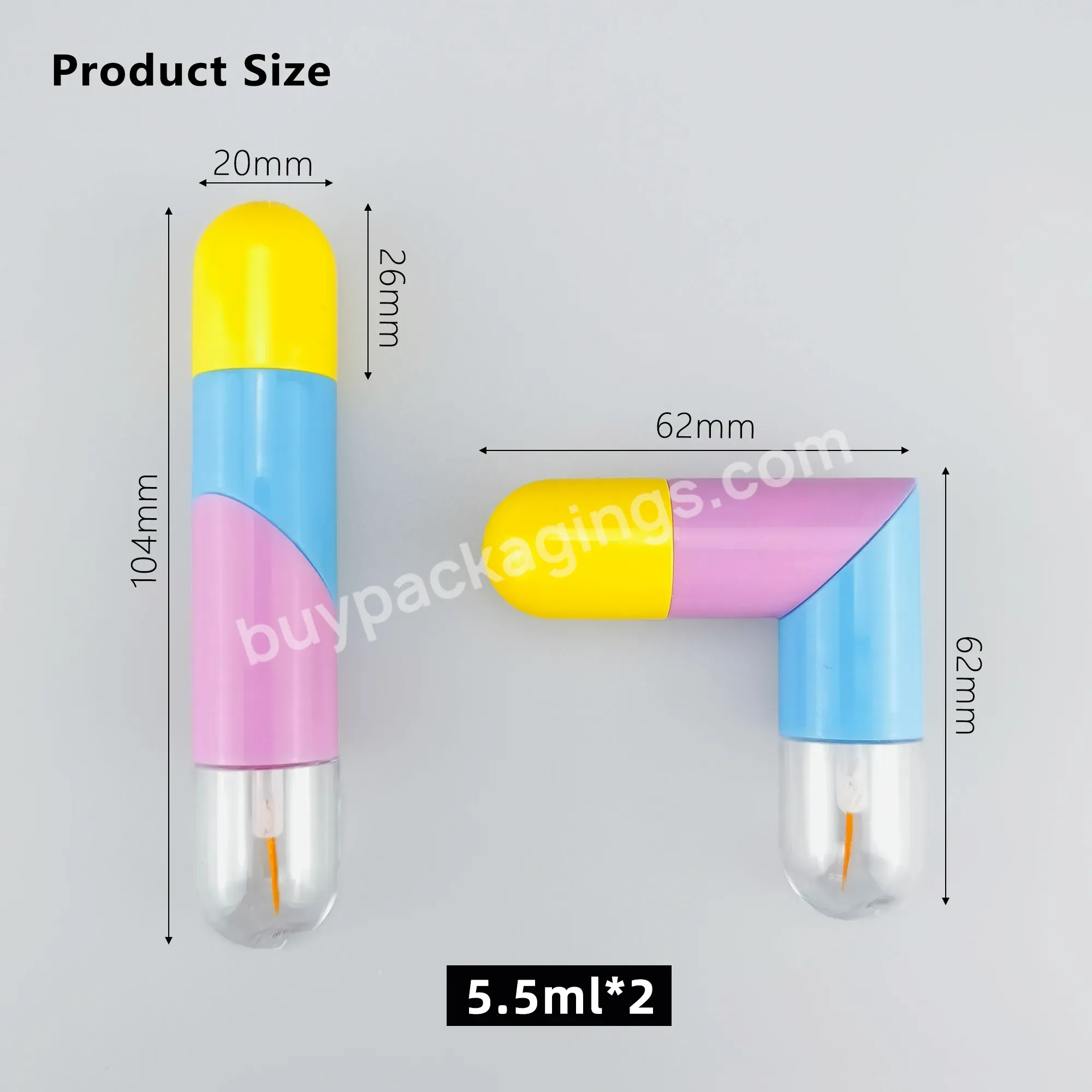 Custom High Quality Unique Lipgloss Tube Eyeliner Empty Cosmetic Container Packaging Double Side Special Shape Travel Size