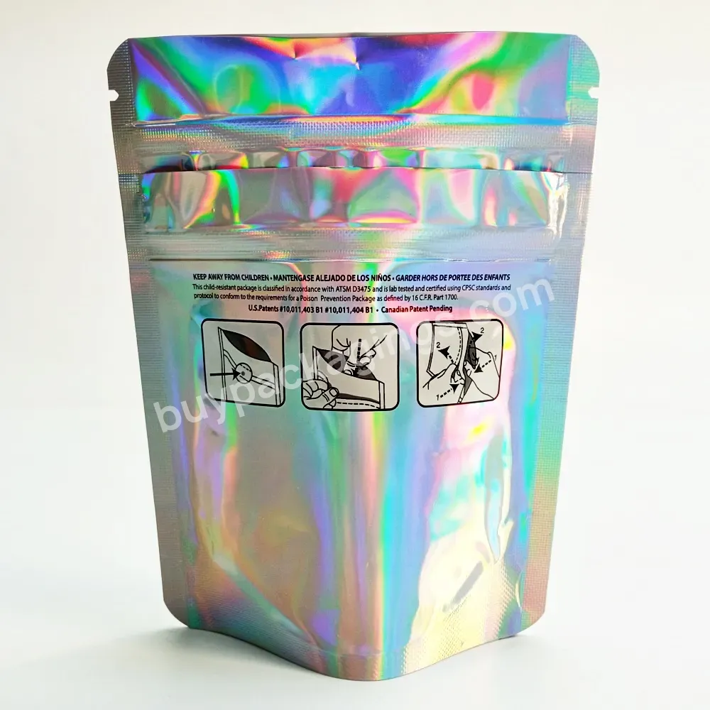 Custom Holographic Packaging Child Proof Zip Ziplock Bag Printing Aluminum Foil Stand Up Rainbow Smell Proof Mylar Pouch - Buy Holographic Pouch,Mylar Pouch,Rainbow Smell Proof Pouch.