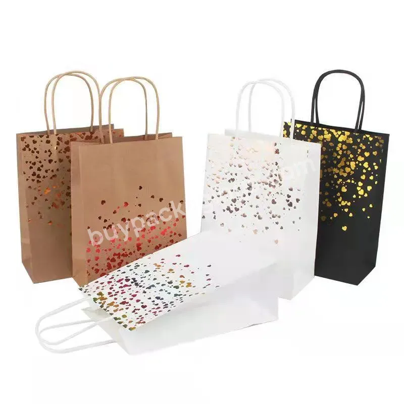 Custom Kraft Paper Bag White Black Brown With Heart Gold Foil Festival Gift Party Christmas Paper Shopping Bag With Handle - Buy Small Paper Gift Bags Paper Bags With Handles Paper Shopping Bags Party Paper Packing Bag 5.0,Festival Gift Package Brown