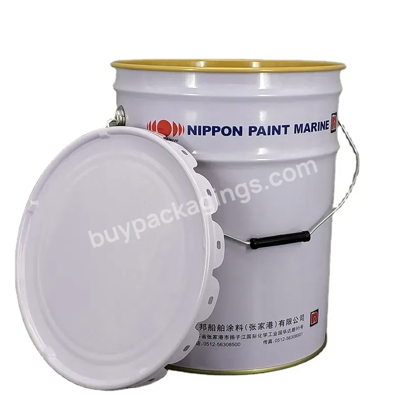 Custom Logo 20l Round Paint Tin Can Epoxy Resin Lined Open Head With Lug Lid