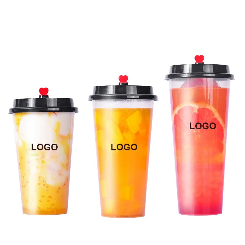 Custom logo 350ml 16oz 500ml 700ml disposable thick smoothie PP clear transparent plastic bubble boba milk tea cup with lid