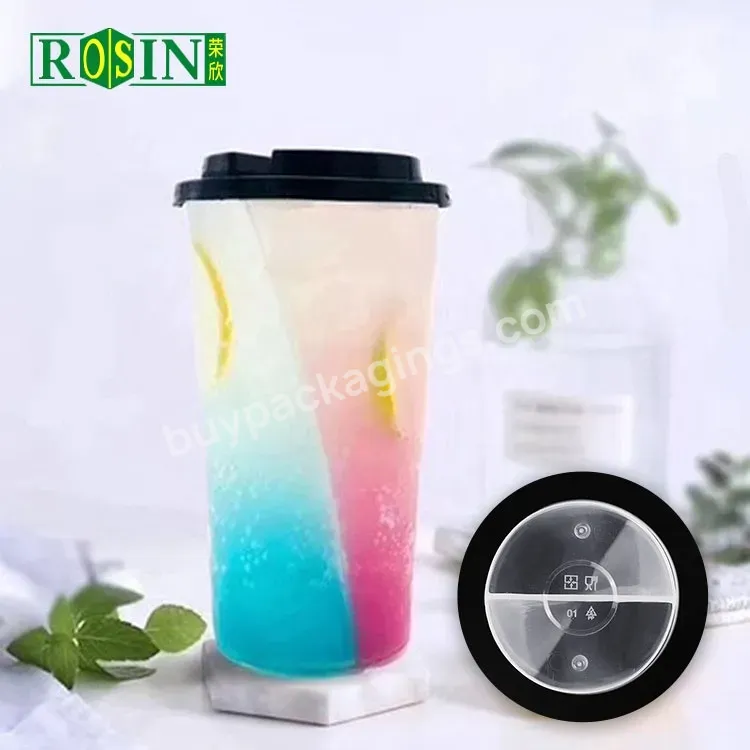 Custom Logo 750ml Pp Clear Double Wall Disposable Plastic Split Cup With Lid