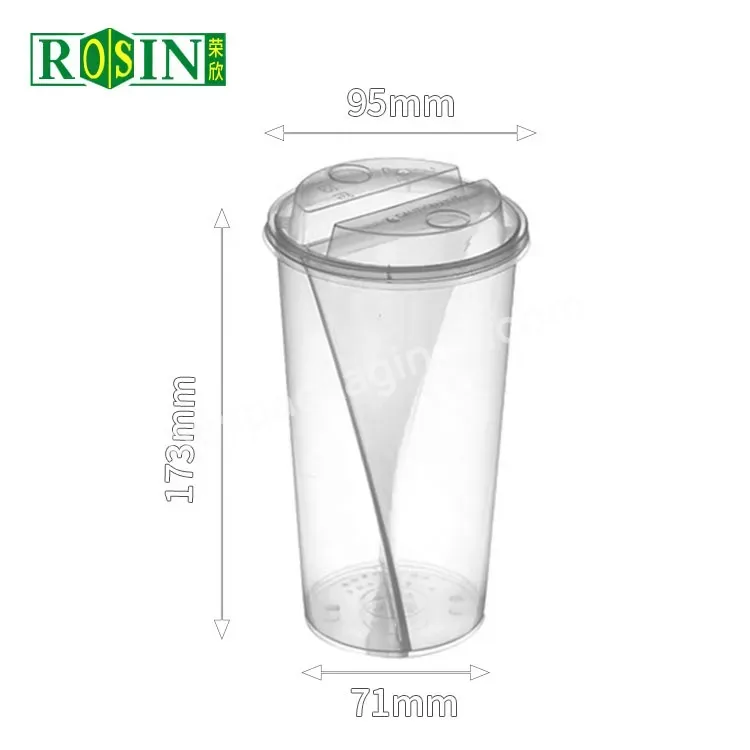 Custom Logo 750ml Pp Clear Double Wall Disposable Plastic Split Cup With Lid