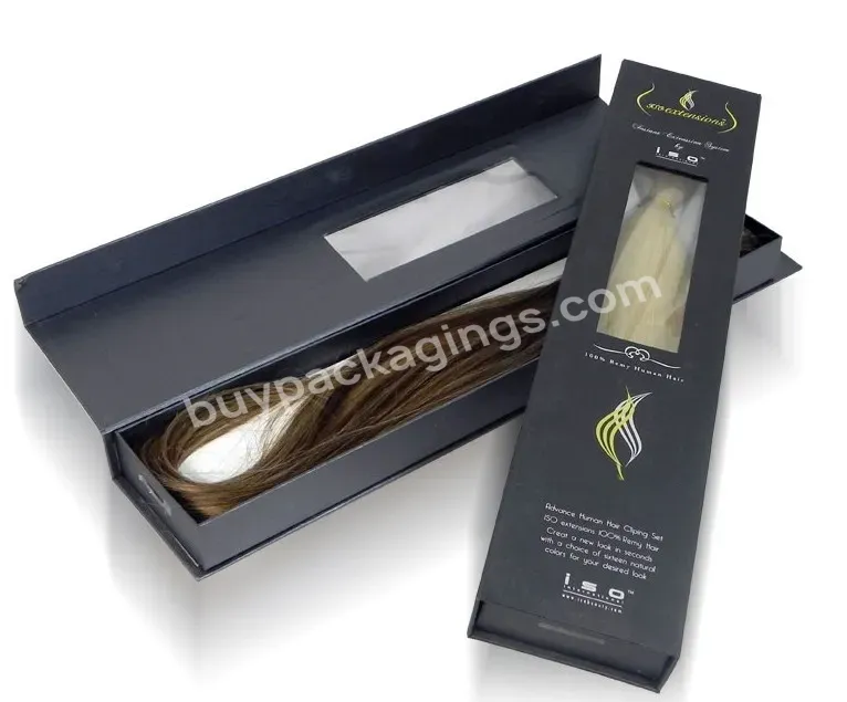 Custom Logo Cardboard Flap Transparent Window Wig Hair Extension Packaging Magnetic Box - Buy Hair Extension Packaging Gift Box,Magnetic Gift Box,Flip Magnetic Box.