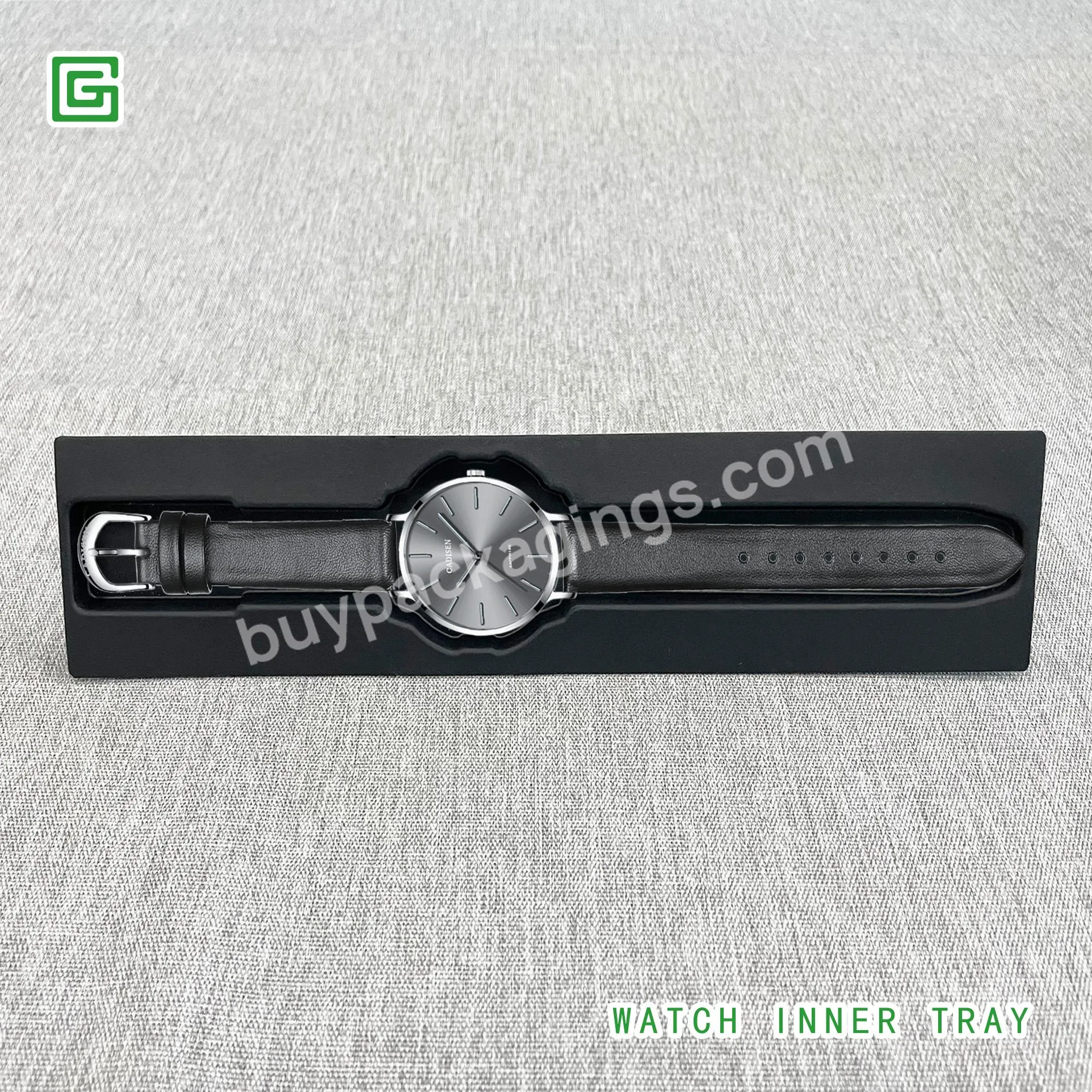 Custom Logo Degradable Black Bagasse Folding Paper Electronic Watch Product Serving Tray Packaging