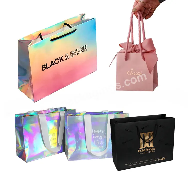 Custom Logo Golden Printing Clothing Jewelry Clothing Cosmetic Silver And Gold Foil Holographic Gift Small Hologram Paper Bag - Buy Hologram Paper Bag,Holographic Gift Bag,Holographic Paper Bag.