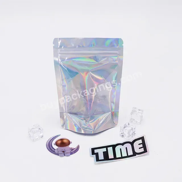Custom Logo High Quality Printed Holographic Shiny Zipper Sealed Stand Up Pouch Reusable Laser Effect Packaging Bag - Buy High Quality Printed Holographic Shiny Zipper Sealed Stand Up Pouch Reusable Laser Effect Packaging Bag,Custom Logo Holographic